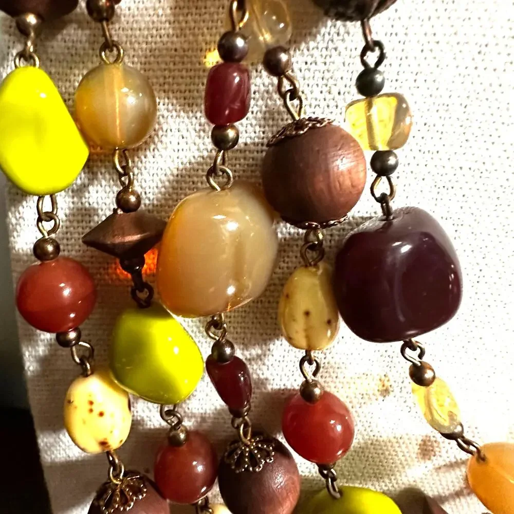 Joan Rivers Vintage Czech Glass Extra Long Bead Necklace Retro Casual Jewelry